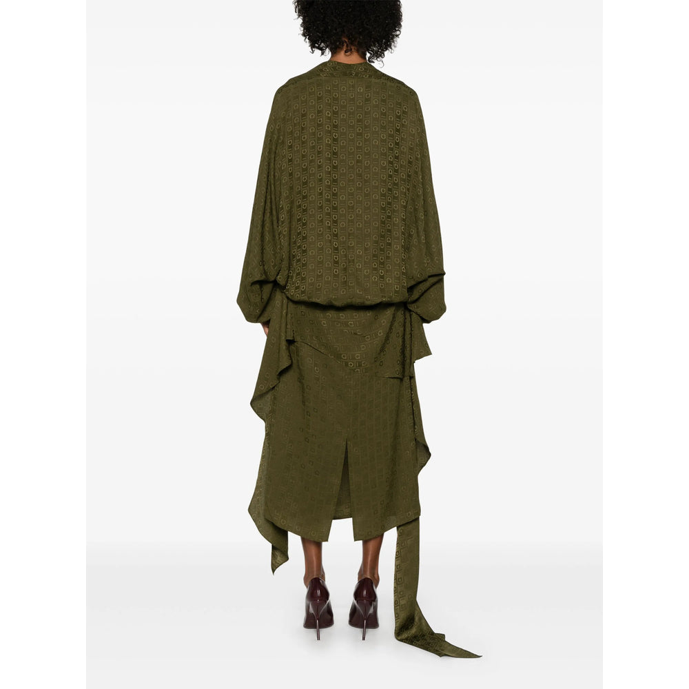 Olive Green Silk Drapery Dress