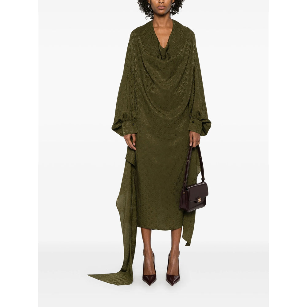 Olive Green Silk Drapery Dress