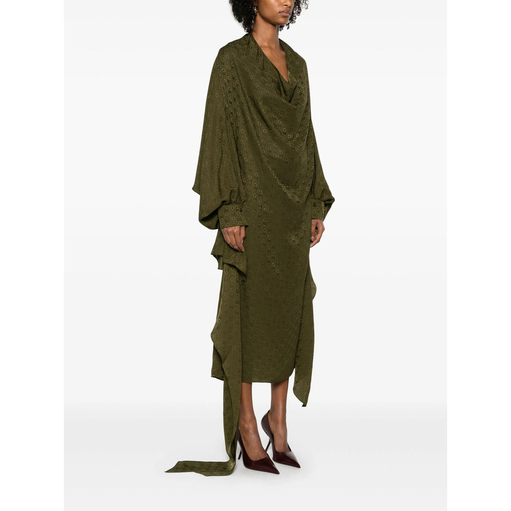 Olive Green Silk Drapery Dress