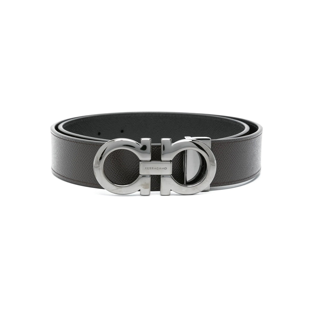 Black Brown Calf Leather Gancini Belt