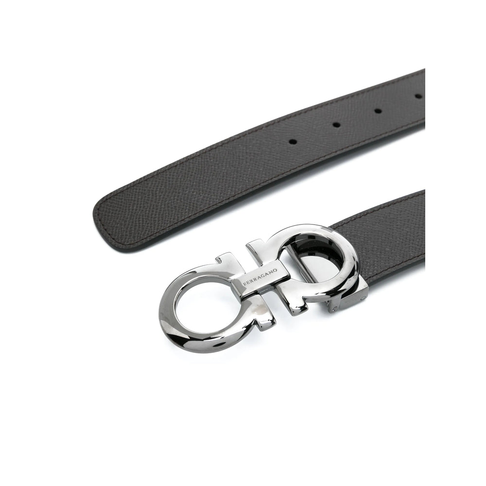Black Brown Calf Leather Gancini Belt