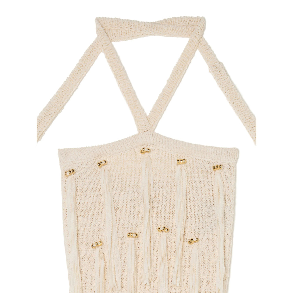 Soft Beige Fringe Halter