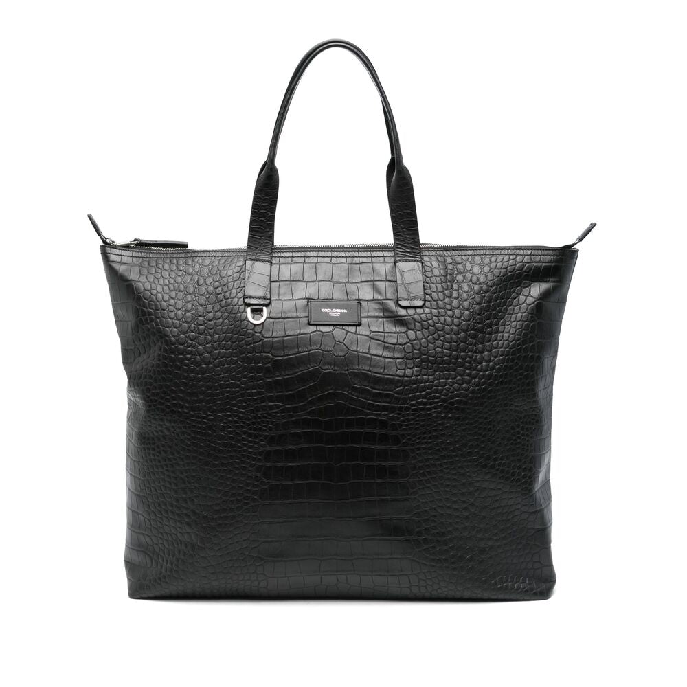 Black Calf Leather Travel Tote