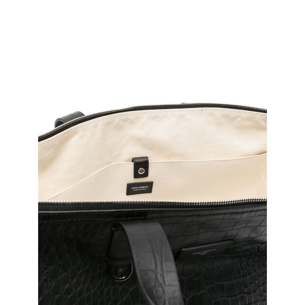 Black Calf Leather Travel Tote