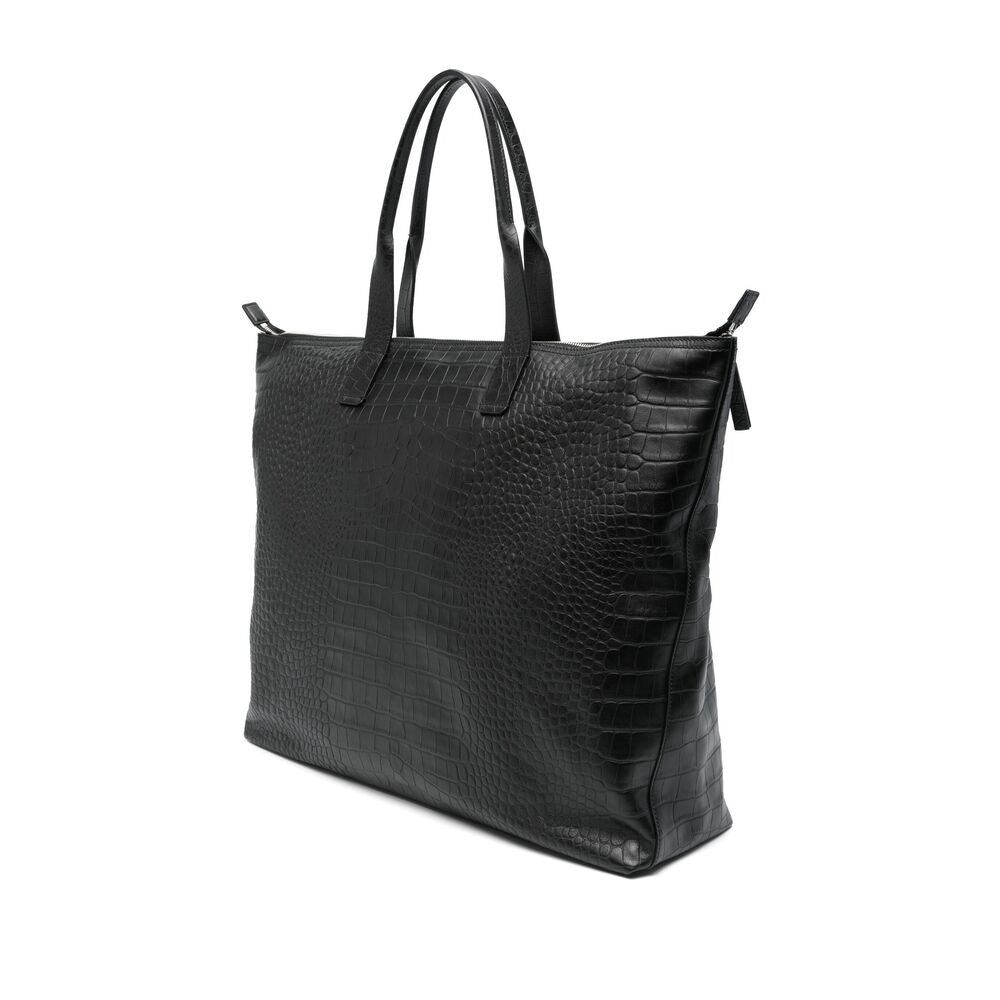 Black Calf Leather Travel Tote