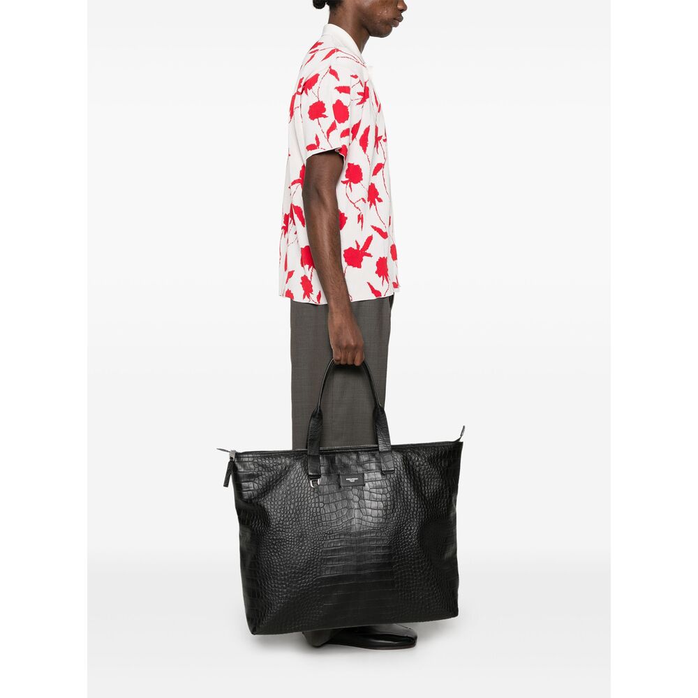 Black Calf Leather Travel Tote