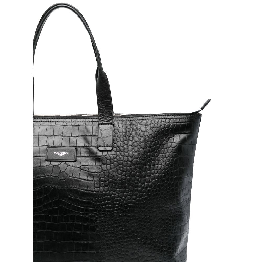 Black Calf Leather Travel Tote