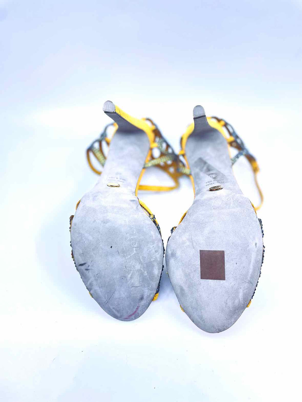 SERGIO ROSSI Size 10 Mustard Suede Crystal Zig Zag Sandals