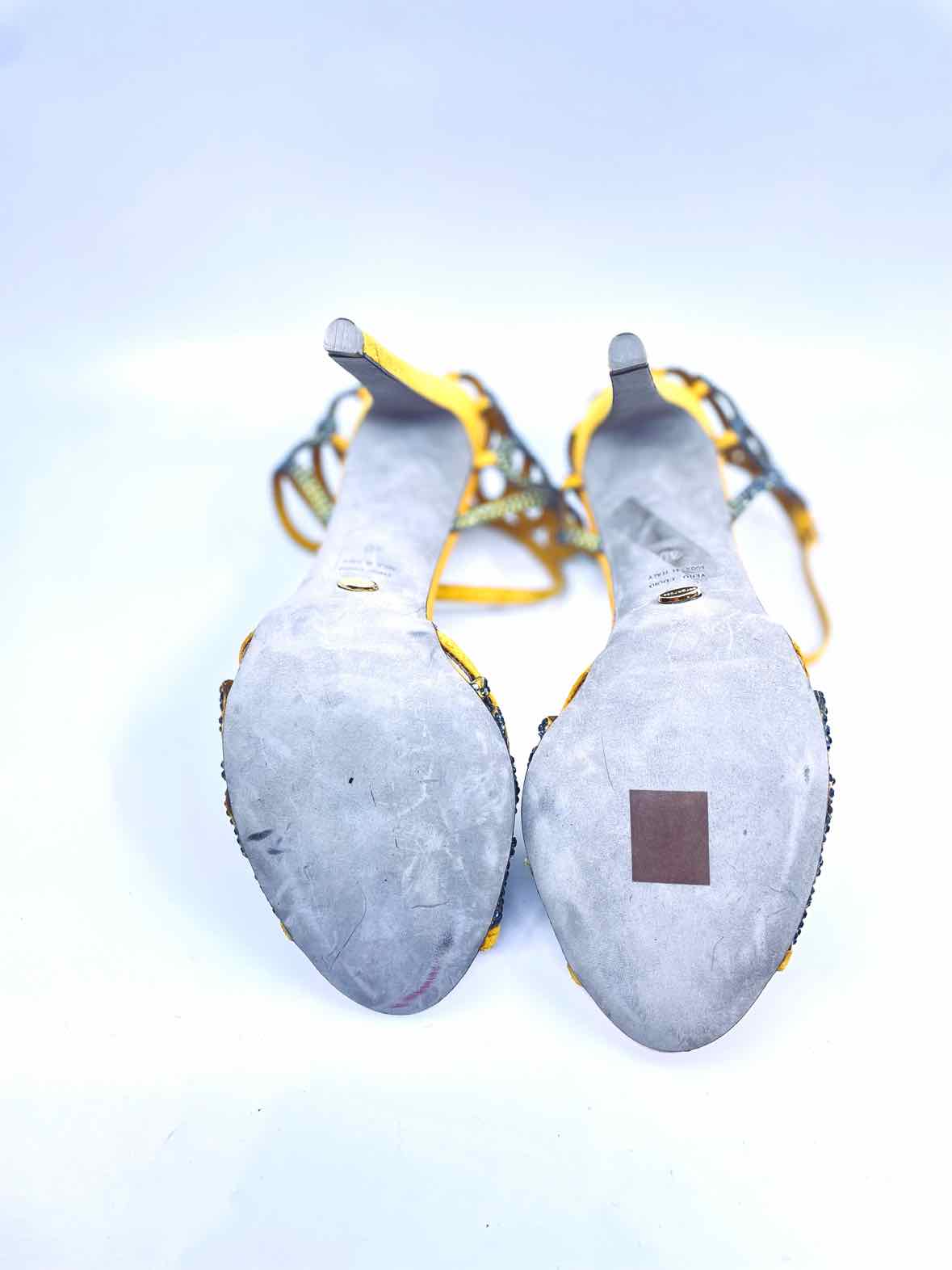 SERGIO ROSSI Size 10 Mustard Suede Crystal Zig Zag Sandals