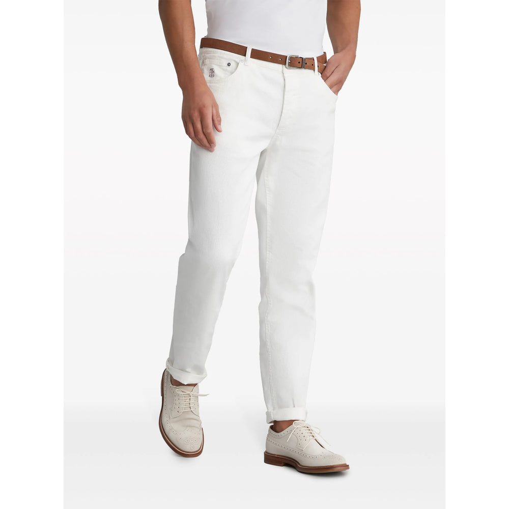 White Cotton Classic Straight Leg Slim Jeans