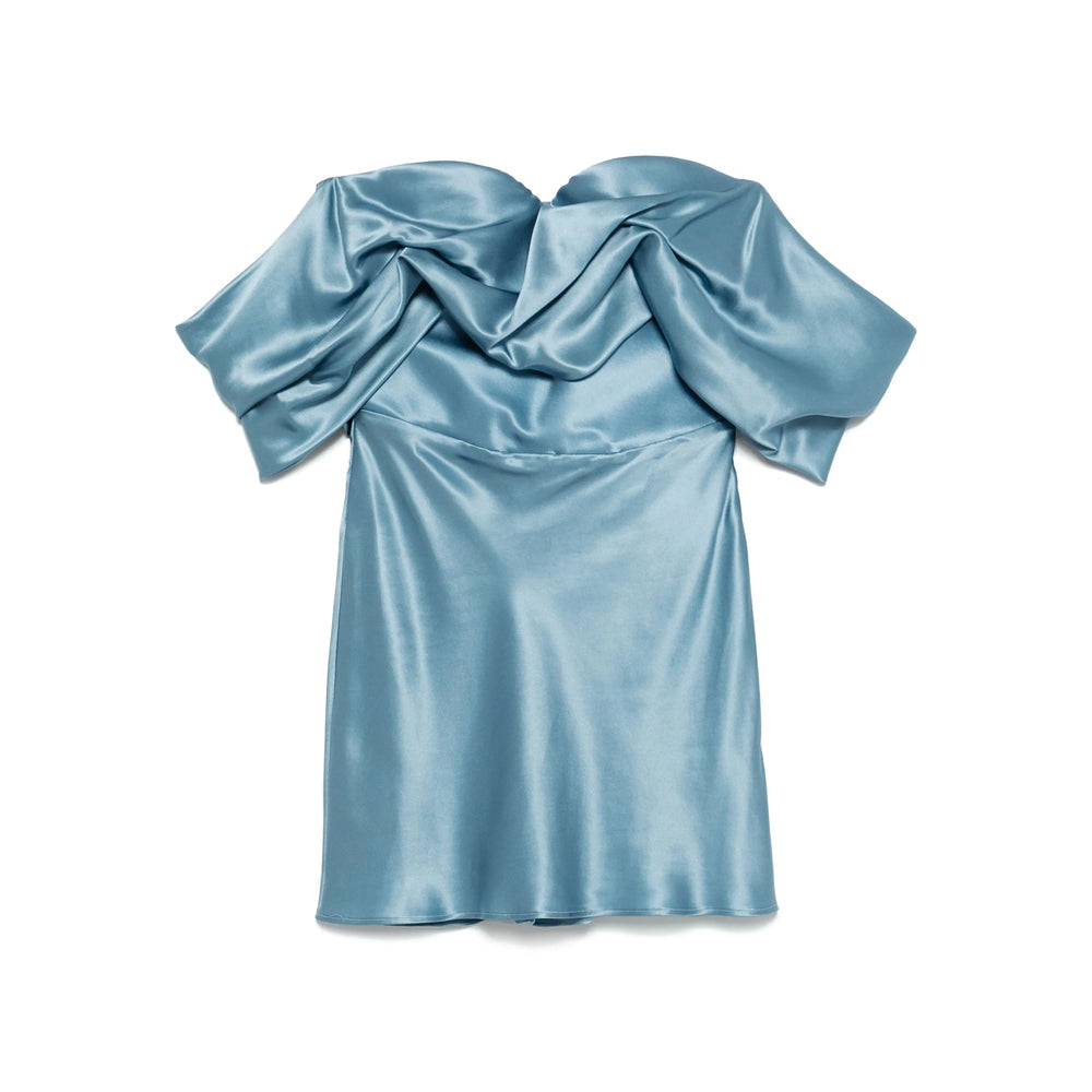 Light Blue Silk Off-shoulder Top