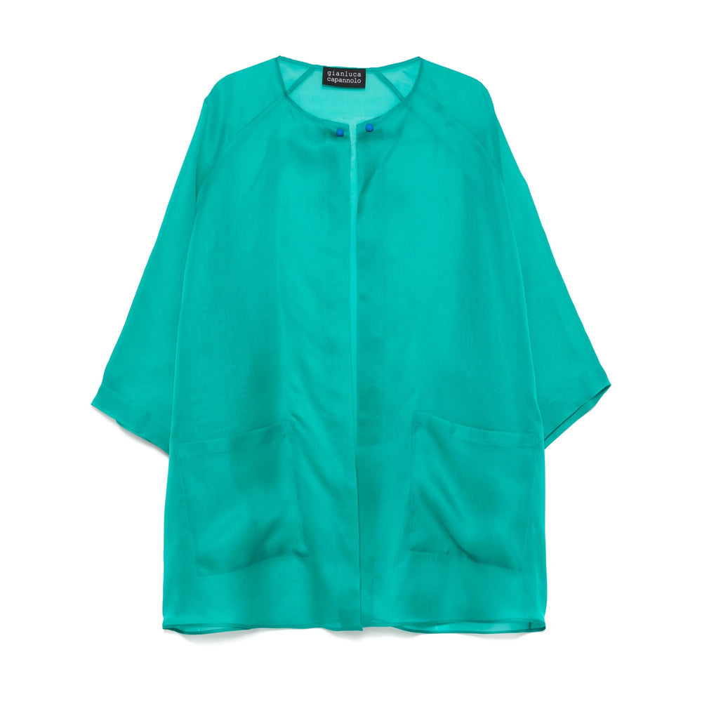 Teal Blue Open-front Blouse