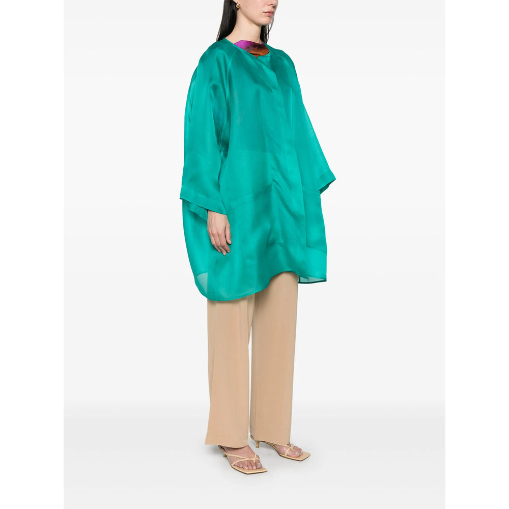Teal Blue Open-front Blouse