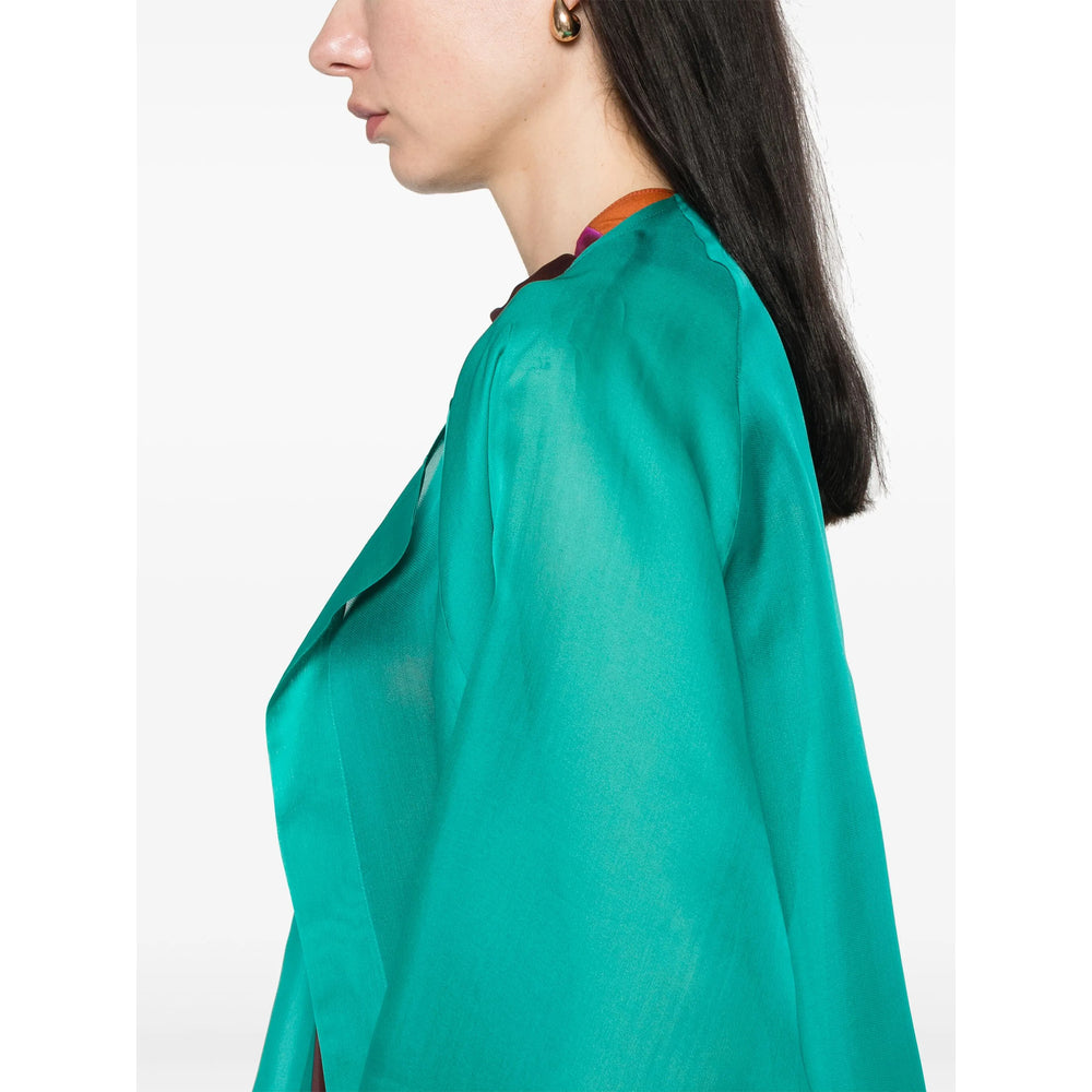 Teal Blue Open-front Blouse