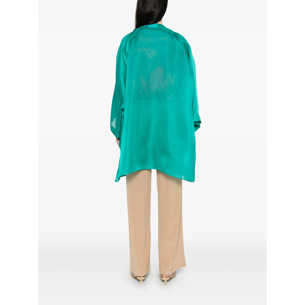 Teal Blue Open-front Blouse