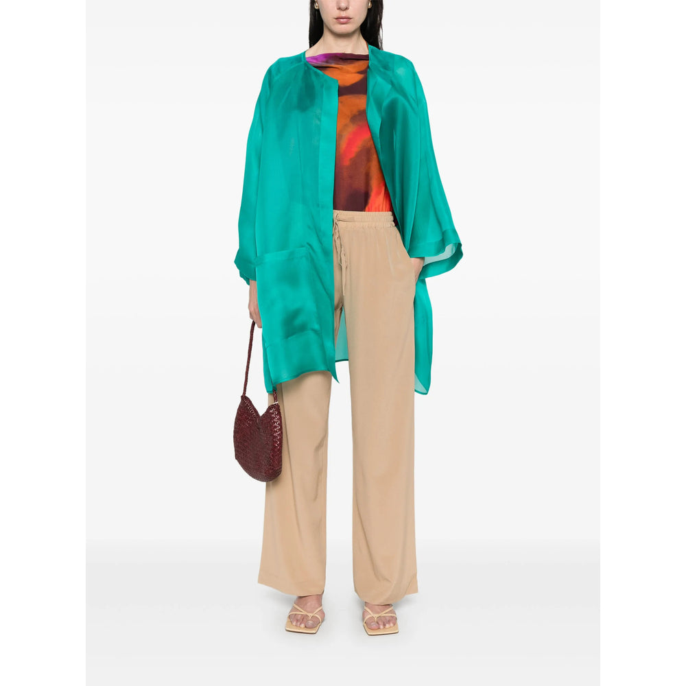 Teal Blue Open-front Blouse