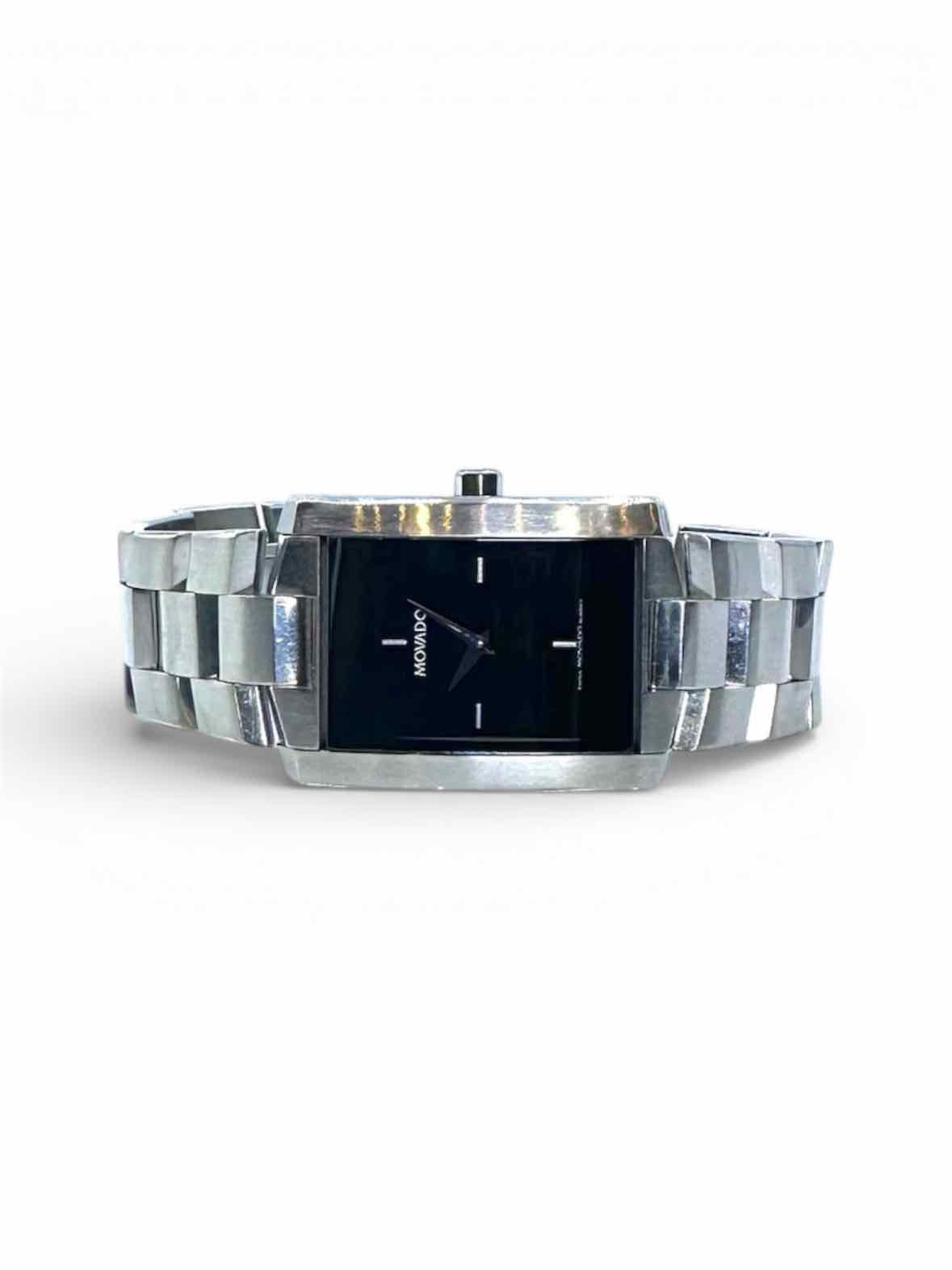 MOVADO Silver, Black Rectangle Solid Watch