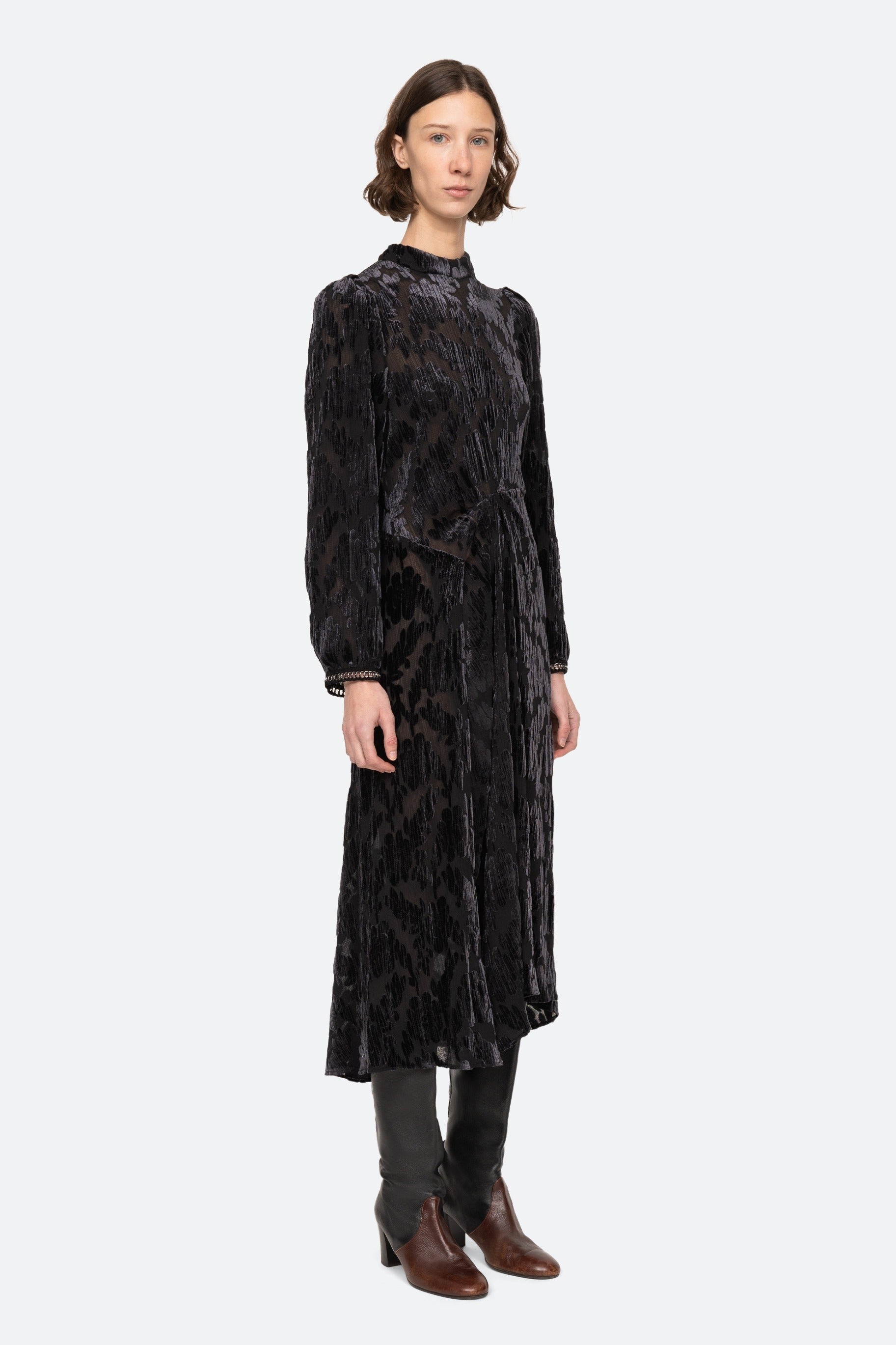 SEA NEW YORK.REGINE BURNOUT L/SLV MIDI DRESS )