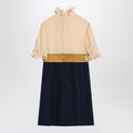Mini dress with ruffles and bow in silk