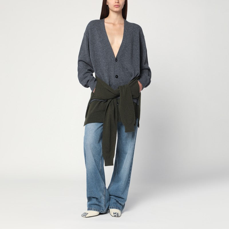Grey/dark green cardigan with crossed sleeves