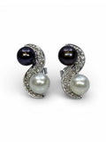 14K Diamond Pearl Pierced Earrings