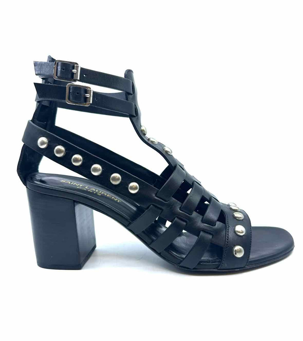 YVES SAINT LAURENT Size 9 Black Leather Solid Sandals