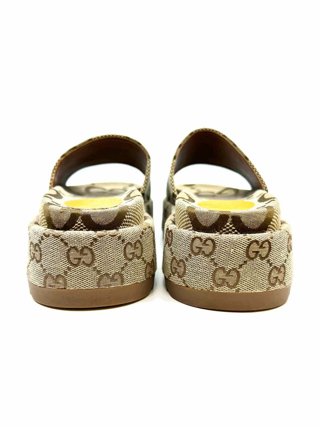 GUCCI Angelina Size 11 Brown, Cream Canvas Monogram Slide