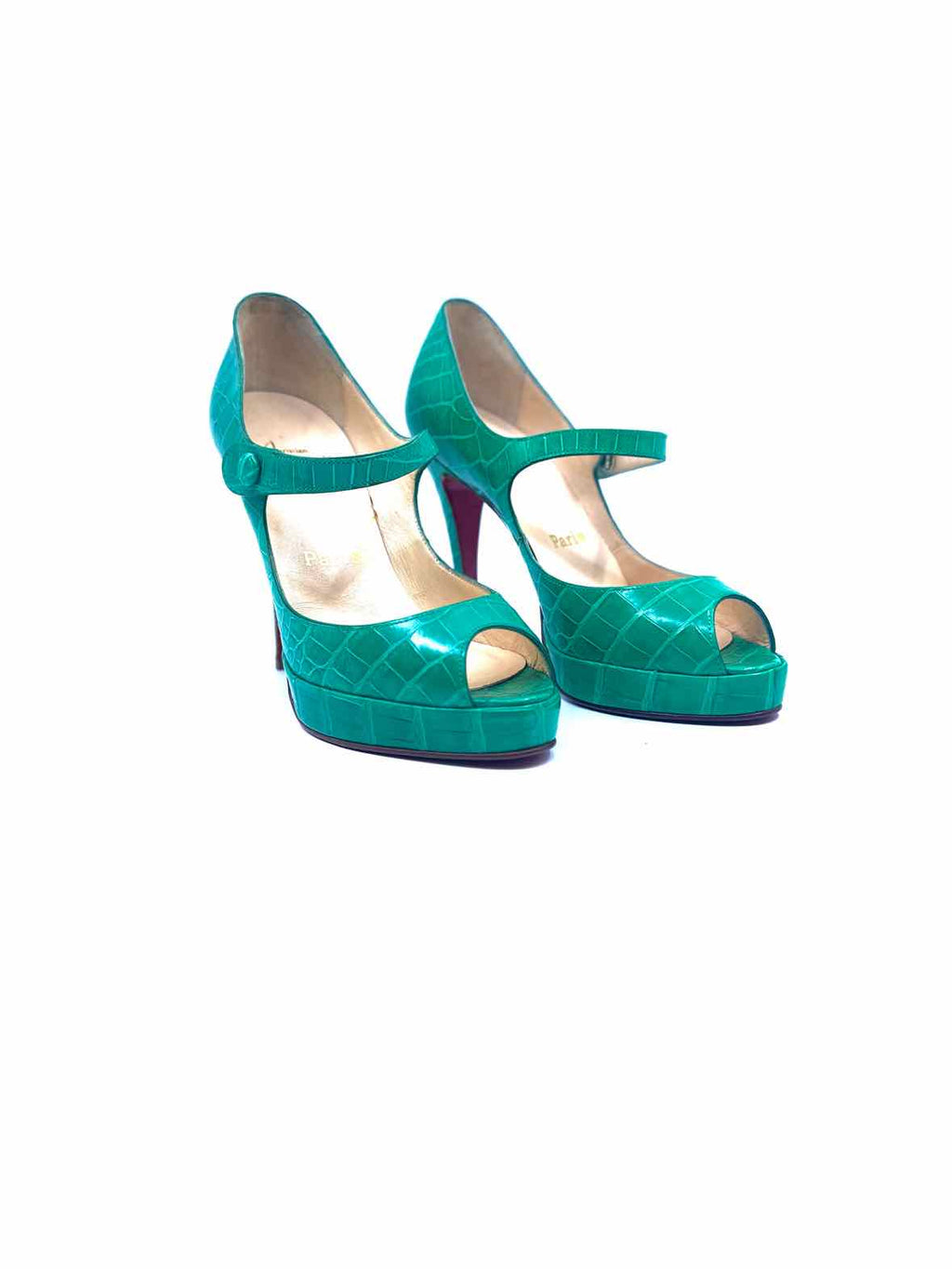 CHRISTIAN LOUBOUTIN Size 6.5 Green Leather Pumps