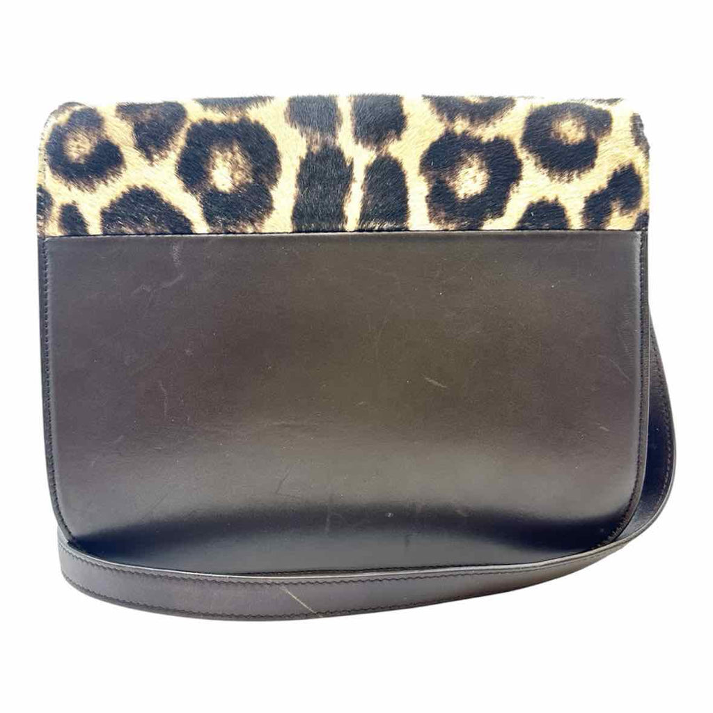 CELINE Brown PONY HAIR Leather Cheetah print Handbag