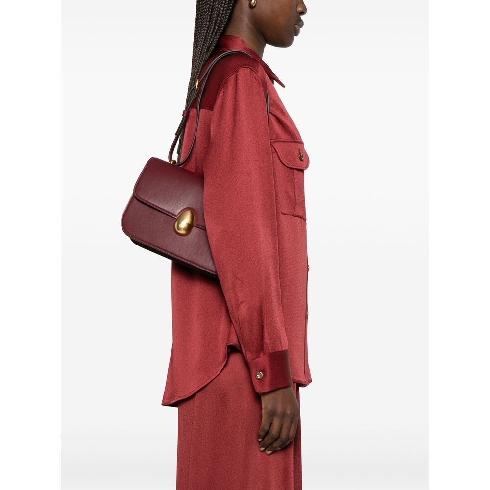 Burgundy Calf Leather Shoulder Tote
