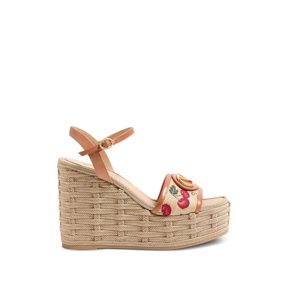 Beige Calf Leather Wedge Sandal