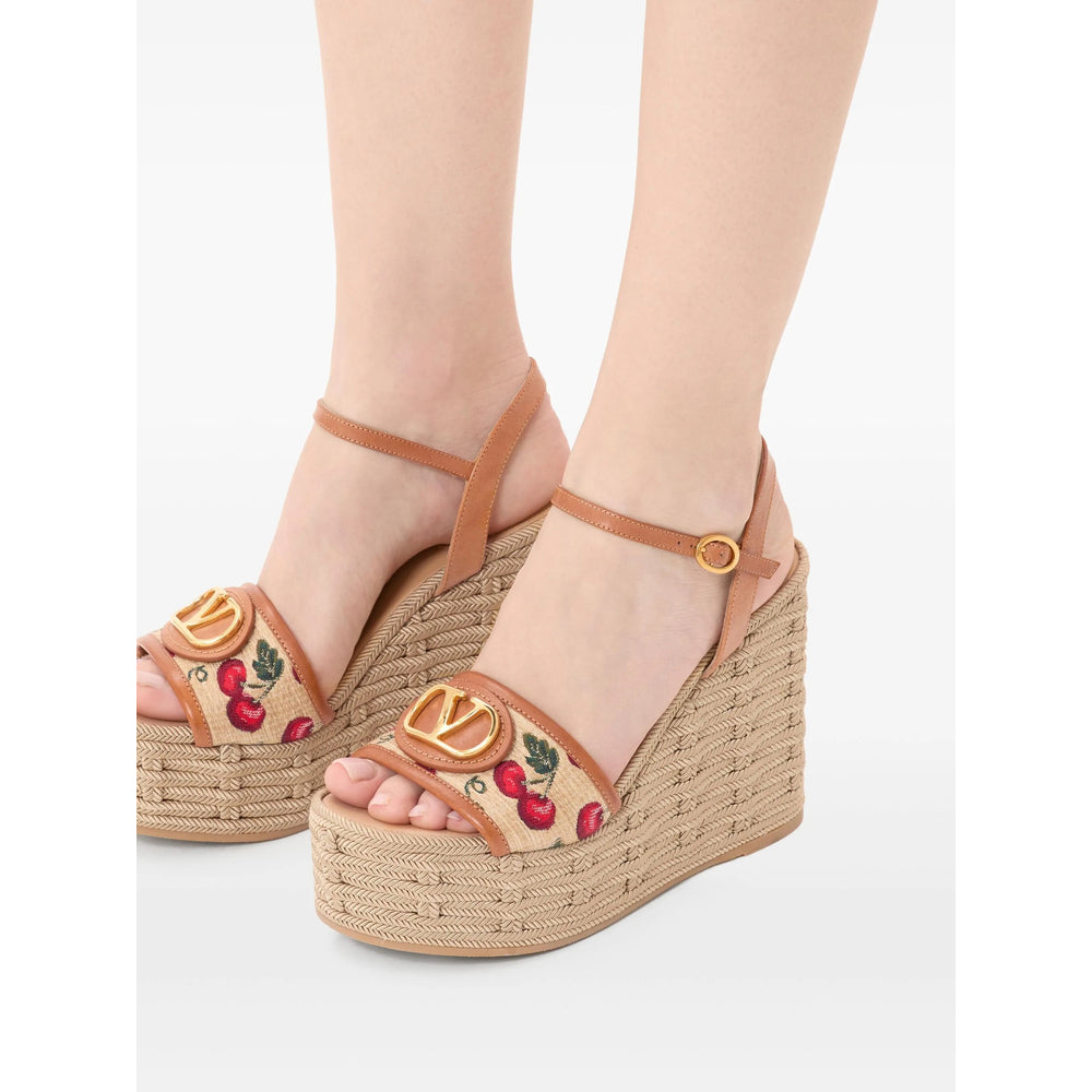 Beige Calf Leather Wedge Sandal