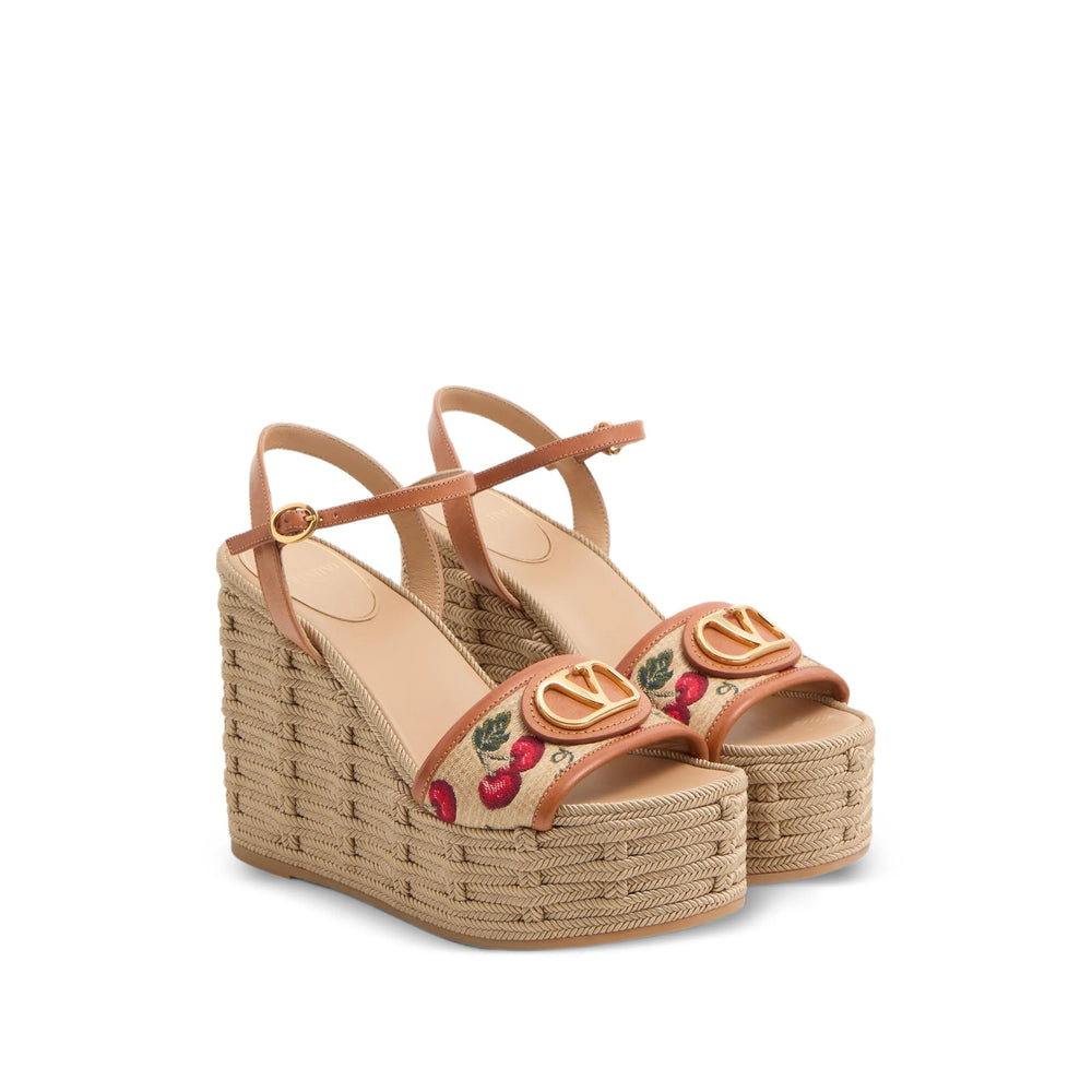 Beige Calf Leather Wedge Sandal