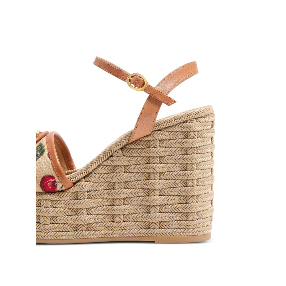 Beige Calf Leather Wedge Sandal