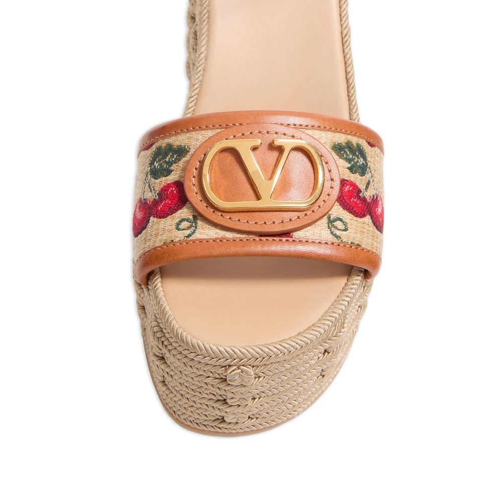 Beige Calf Leather Wedge Sandal