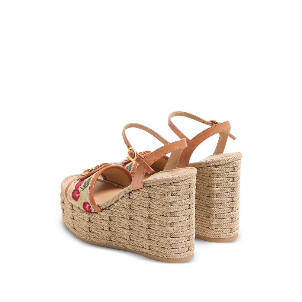 Beige Calf Leather Wedge Sandal