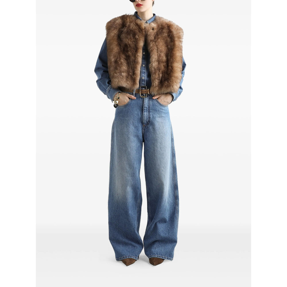 Brown Leather Fur Wrap