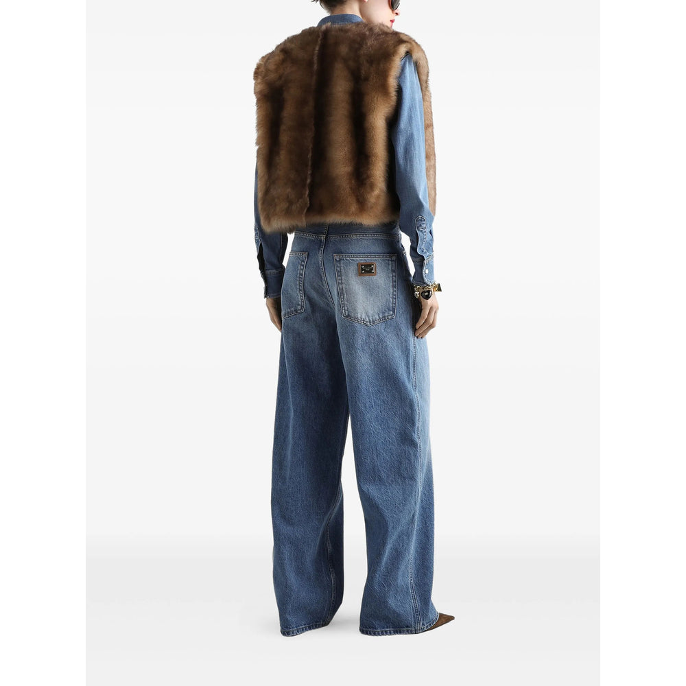 Brown Leather Fur Wrap