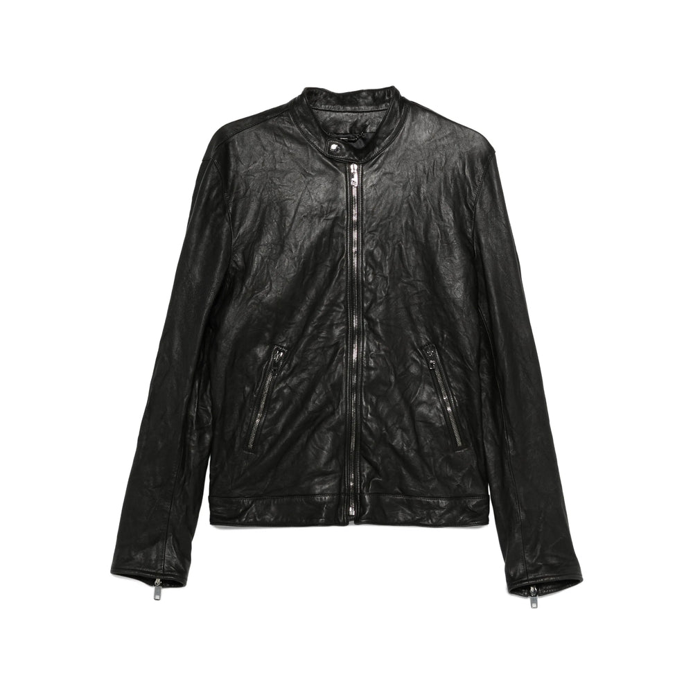 Sleek Stand Collar Lambskin Jacket