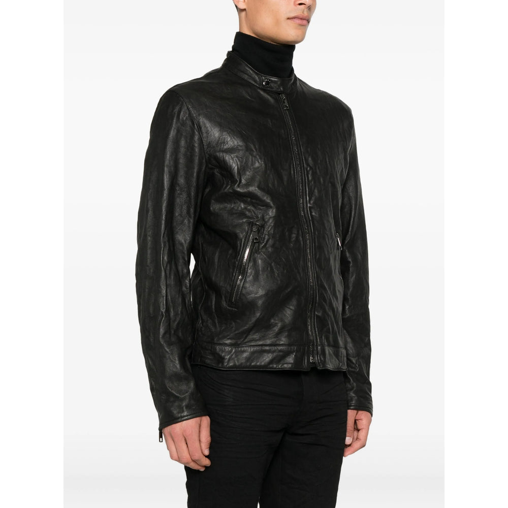 Sleek Stand Collar Lambskin Jacket