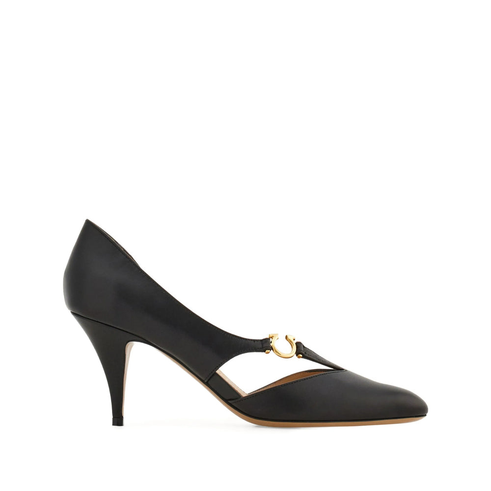Black Leather Cut-out Pump