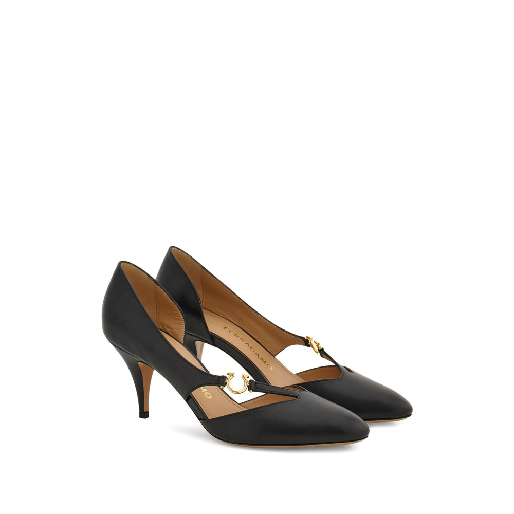 Black Leather Cut-out Pump