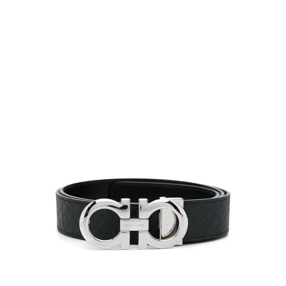 Sleek Calf Leather Belt With Silver Gancini