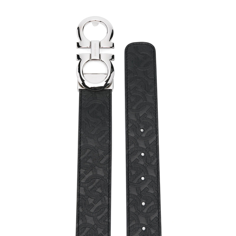 Sleek Calf Leather Belt With Silver Gancini