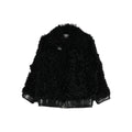 Black Curly Shearling Coat With Leather Trim