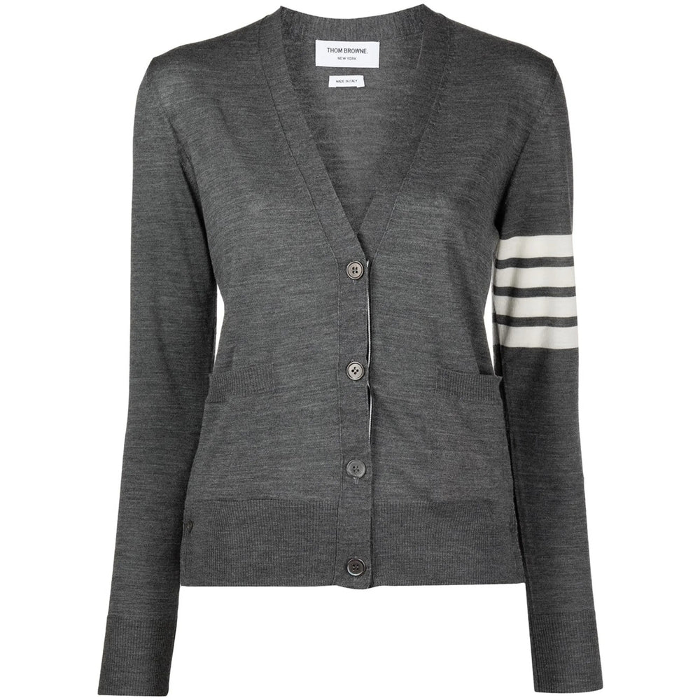 Grey Stripe V-neck Sweater
