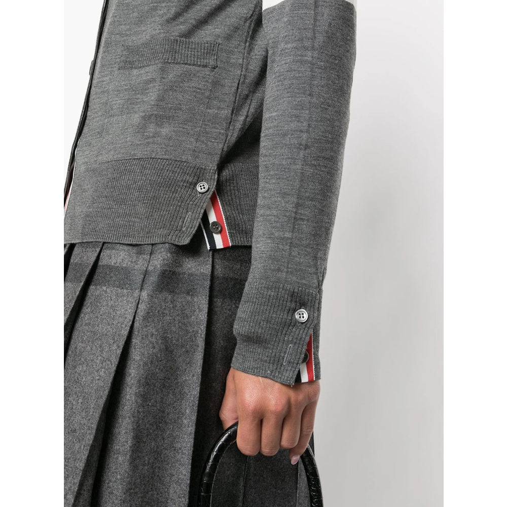 Grey Stripe V-neck Sweater