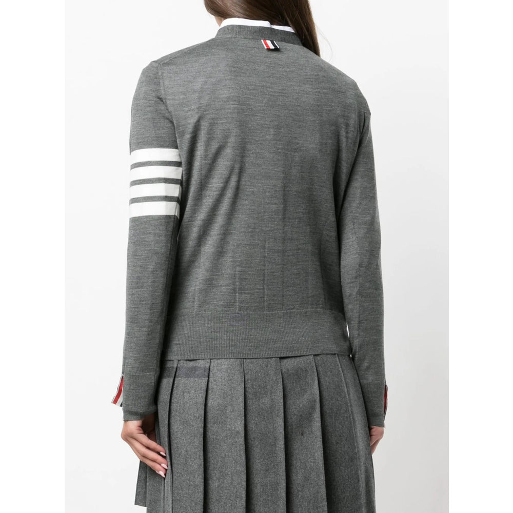 Grey Stripe V-neck Sweater