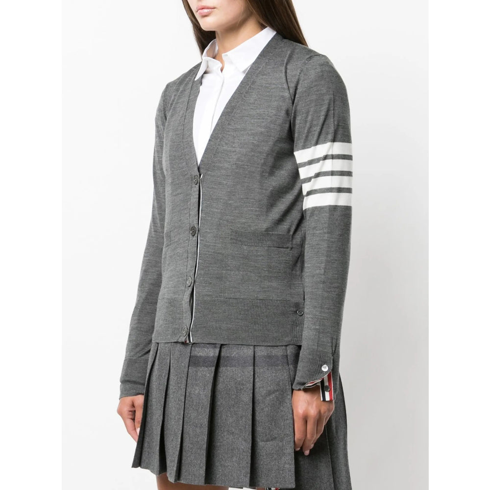Grey Stripe V-neck Sweater