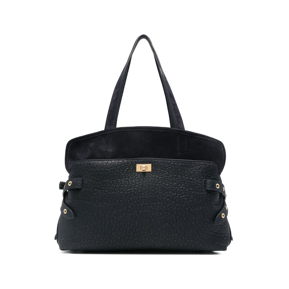 Navy Suede Leather Satchel